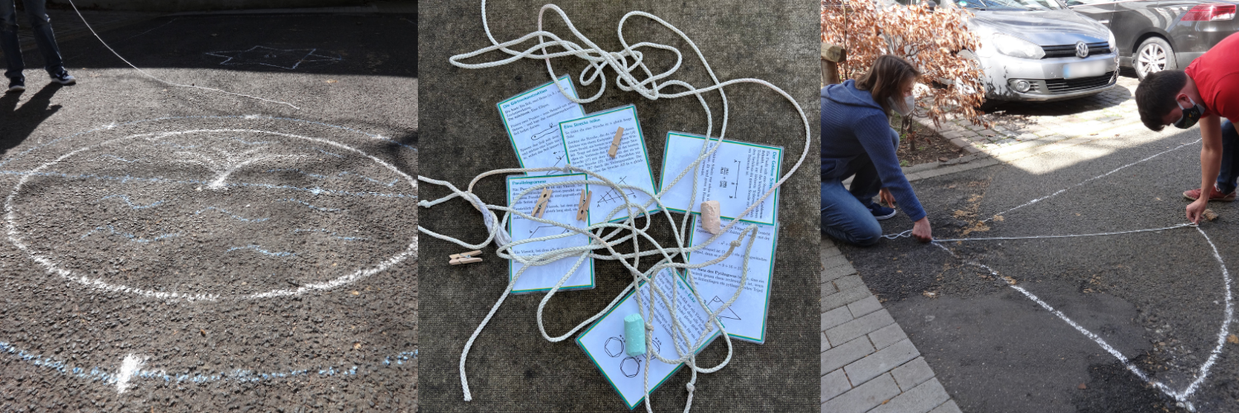 Collage aus drei Bildern, die Aktivitäten und Elemente des Workshops zeigen